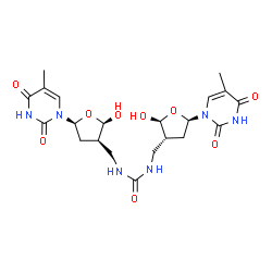 ChemSpider 2D Image | 1-{[(2R,3R,5S)-2-Hydroxy-5-(5-methyl-2,4-dioxo-3,4-dihydro-1(2H)-pyrimidinyl)tetrahydro-3-furanyl]methyl}-3-{[(2S,3R,5R)-2-hydroxy-5-(5-methyl-2,4-dioxo-3,4-dihydro-1(2H)-pyrimidinyl)tetrahydro-3-fura
nyl]methyl}urea | C21H28N6O9