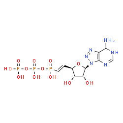 ChemSpider 2D Image | 3-[(5E)-5,6-Dideoxy-6-(hydroxy{[hydroxy(phosphonooxy)phosphoryl]oxy}phosphoryl)-beta-D-ribo-hex-5-enofuranosyl]-6,7-dihydro-3H-[1,2,3]triazolo[4,5-d]pyrimidin-7-amine | C10H17N6O12P3