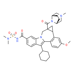 ChemSpider 2D Image | 8-Cyclohexyl-N-(dimethylsulfamoyl)-11-methoxy-1a-{[(1R,5S)-3-methyl-3,8-diazabicyclo[3.2.1]oct-8-yl]carbonyl}-1,1a,2,12b-tetrahydrocyclopropa[d]indolo[2,1-a][2]benzazepine-5-carboxamide | C36H45N5O5S
