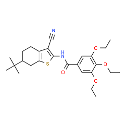 ChemSpider 2D Image | N-[3-Cyano-6-(2-methyl-2-propanyl)-4,5,6,7-tetrahydro-1-benzothiophen-2-yl]-3,4,5-triethoxybenzamide | C26H34N2O4S