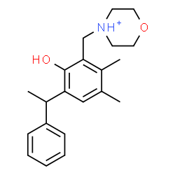 ChemSpider 2D Image | 4-[2-Hydroxy-5,6-dimethyl-3-(1-phenylethyl)benzyl]morpholin-4-ium | C21H28NO2