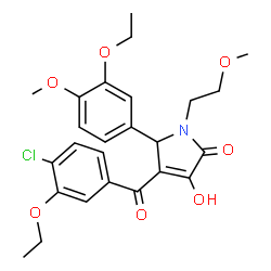 ChemSpider 2D Image | 4-(4-Chloro-3-ethoxybenzoyl)-5-(3-ethoxy-4-methoxyphenyl)-3-hydroxy-1-(2-methoxyethyl)-1,5-dihydro-2H-pyrrol-2-one | C25H28ClNO7