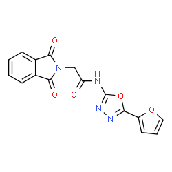 ChemSpider 2D Image | 2-(1,3-Dioxo-1,3-dihydro-2H-isoindol-2-yl)-N-[5-(2-furyl)-1,3,4-oxadiazol-2-yl]acetamide | C16H10N4O5