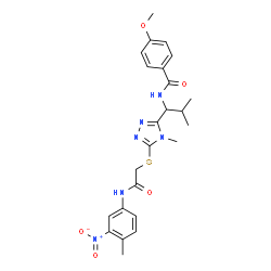 ChemSpider 2D Image | 4-Methoxy-N-{2-methyl-1-[4-methyl-5-({2-[(4-methyl-3-nitrophenyl)amino]-2-oxoethyl}sulfanyl)-4H-1,2,4-triazol-3-yl]propyl}benzamide | C24H28N6O5S