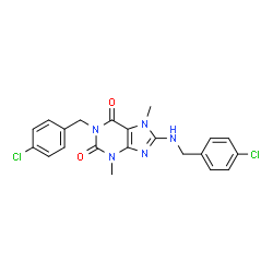 ChemSpider 2D Image | 1-(4-Chlorobenzyl)-8-[(4-chlorobenzyl)amino]-3,7-dimethyl-3,7-dihydro-1H-purine-2,6-dione | C21H19Cl2N5O2