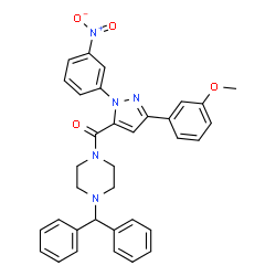 ChemSpider 2D Image | [4-(Diphenylmethyl)-1-piperazinyl][3-(3-methoxyphenyl)-1-(3-nitrophenyl)-1H-pyrazol-5-yl]methanone | C34H31N5O4