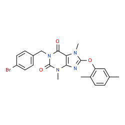 ChemSpider 2D Image | 1-(4-Bromobenzyl)-8-(2,5-dimethylphenoxy)-3,7-dimethyl-3,7-dihydro-1H-purine-2,6-dione | C22H21BrN4O3