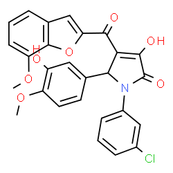ChemSpider 2D Image | 1-(3-Chlorophenyl)-3-hydroxy-5-(3-hydroxy-4-methoxyphenyl)-4-[(7-methoxy-1-benzofuran-2-yl)carbonyl]-1,5-dihydro-2H-pyrrol-2-one | C27H20ClNO7