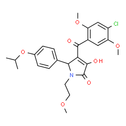 ChemSpider 2D Image | 4-(4-Chloro-2,5-dimethoxybenzoyl)-3-hydroxy-5-(4-isopropoxyphenyl)-1-(2-methoxyethyl)-1,5-dihydro-2H-pyrrol-2-one | C25H28ClNO7