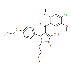 ChemSpider 2D Image | 4-(4-Chloro-2,5-dimethoxybenzoyl)-3-hydroxy-1-(2-methoxyethyl)-5-(4-propoxyphenyl)-1,5-dihydro-2H-pyrrol-2-one | C25H28ClNO7