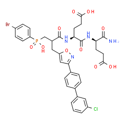 ChemSpider 2D Image | N-(3-[(4-Bromophenyl)(hydroxy)phosphoryl]-2-{[3-(3'-chloro-4-biphenylyl)-1,2-oxazol-5-yl]methyl}propanoyl)-L-alpha-glutamyl-D-alpha-glutamine | C35H35BrClN4O10P