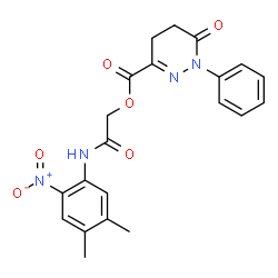 ChemSpider 2D Image | 2-[(4,5-Dimethyl-2-nitrophenyl)amino]-2-oxoethyl 6-oxo-1-phenyl-1,4,5,6-tetrahydro-3-pyridazinecarboxylate | C21H20N4O6