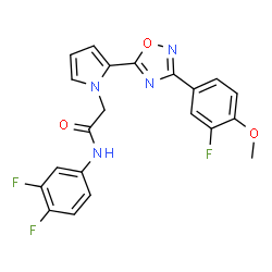 ChemSpider 2D Image | N-(3,4-Difluorophenyl)-2-{2-[3-(3-fluoro-4-methoxyphenyl)-1,2,4-oxadiazol-5-yl]-1H-pyrrol-1-yl}acetamide | C21H15F3N4O3