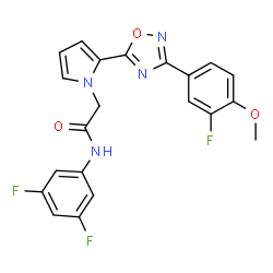 ChemSpider 2D Image | N-(3,5-Difluorophenyl)-2-{2-[3-(3-fluoro-4-methoxyphenyl)-1,2,4-oxadiazol-5-yl]-1H-pyrrol-1-yl}acetamide | C21H15F3N4O3