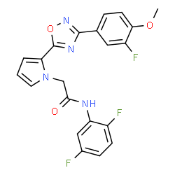 ChemSpider 2D Image | N-(2,5-Difluorophenyl)-2-{2-[3-(3-fluoro-4-methoxyphenyl)-1,2,4-oxadiazol-5-yl]-1H-pyrrol-1-yl}acetamide | C21H15F3N4O3