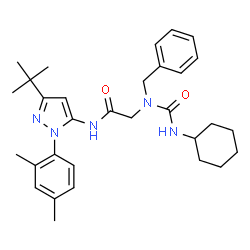 ChemSpider 2D Image | N~2~-Benzyl-N~2~-(cyclohexylcarbamoyl)-N-[1-(2,4-dimethylphenyl)-3-(2-methyl-2-propanyl)-1H-pyrazol-5-yl]glycinamide | C31H41N5O2