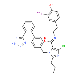 ChemSpider 2D Image | 4-Chloro-N-{2-[4-hydroxy-3-(~125~I)iodophenyl]ethyl}-2-propyl-1-{[2'-(2H-tetrazol-5-yl)-4-biphenylyl]methyl}-1H-imidazole-5-carboximidic acid | C29H27Cl125IN7O2