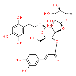ChemSpider 2D Image | 2-(2,4,5-Trihydroxyphenyl)ethyl 3-O-(6-deoxy-alpha-L-mannopyranosyl)-4-O-[(2E)-3-(3,4-dihydroxyphenyl)-2-propenoyl]-beta-D-glucopyranoside | C29H36O16