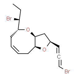 ChemSpider 2D Image | (2S,3aS,5R,7Z,9aS)-2-[(1S)-3-Bromopropadienyl]-5-[(1S)-1-bromopropyl]-3,3a,5,6,9,9a-hexahydro-2H-furo[3,2-b]oxocine | C15H20Br2O2