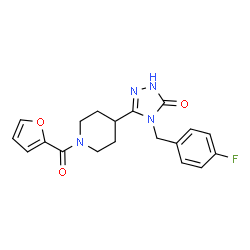 ChemSpider 2D Image | 4-(4-Fluorobenzyl)-5-[1-(2-furoyl)-4-piperidinyl]-2,4-dihydro-3H-1,2,4-triazol-3-one | C19H19FN4O3