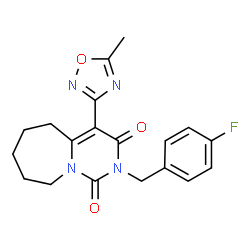 ChemSpider 2D Image | 2-(4-Fluorobenzyl)-4-(5-methyl-1,2,4-oxadiazol-3-yl)-6,7,8,9-tetrahydropyrimido[1,6-a]azepine-1,3(2H,5H)-dione | C19H19FN4O3