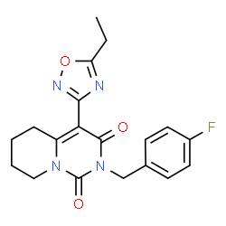 ChemSpider 2D Image | 4-(5-Ethyl-1,2,4-oxadiazol-3-yl)-2-(4-fluorobenzyl)-5,6,7,8-tetrahydro-1H-pyrido[1,2-c]pyrimidine-1,3(2H)-dione | C19H19FN4O3