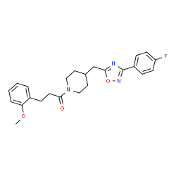 ChemSpider 2D Image | 1-(4-{[3-(4-Fluorophenyl)-1,2,4-oxadiazol-5-yl]methyl}-1-piperidinyl)-3-(2-methoxyphenyl)-1-propanone | C24H26FN3O3