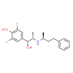 ChemSpider 2D Image | 4-[(1R,2R)-1-Hydroxy-2-{[(2R)-4-phenyl-2-butanyl]amino}propyl]-2,6-diiodophenol | C19H23I2NO2