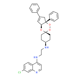 ChemSpider 2D Image | N-(7-Chloro-4-quinolinyl)-N'-[(1r,4S,4a'S,7a'R)-6',7a'-diphenyl-7',7a'-dihydro-4a'H-spiro[cyclohexane-1,3'-cyclopenta[e][1,2,4]trioxin]-4-yl]-1,2-ethanediamine | C34H34ClN3O3