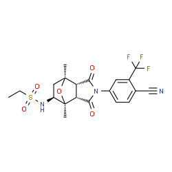ChemSpider 2D Image | N-{(1S,2R,6S,7S,8S)-4-[4-Cyano-3-(trifluoromethyl)phenyl]-1,7-dimethyl-3,5-dioxo-10-oxa-4-azatricyclo[5.2.1.0~2,6~]dec-8-yl}ethanesulfonamide | C20H20F3N3O5S