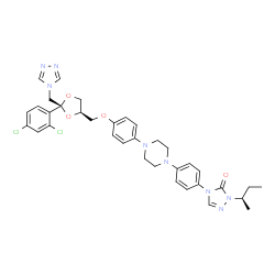 ChemSpider 2D Image | 2-[(2R)-2-Butanyl]-4-{4-[4-(4-{[(2S,4R)-2-(2,4-dichlorophenyl)-2-(4H-1,2,4-triazol-4-ylmethyl)-1,3-dioxolan-4-yl]methoxy}phenyl)-1-piperazinyl]phenyl}-2,4-dihydro-3H-1,2,4-triazol-3-one | C35H38Cl2N8O4