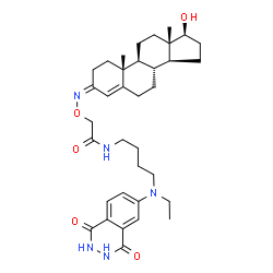 ChemSpider 2D Image | N-{4-[(1,4-Dioxo-1,2,3,4-tetrahydro-6-phthalazinyl)(ethyl)amino]butyl}-2-({(Z)-[(3Z,17beta)-17-hydroxyandrost-4-en-3-ylidene]amino}oxy)acetamide | C35H49N5O5