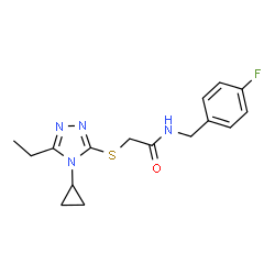 ChemSpider 2D Image | 2-[(4-Cyclopropyl-5-ethyl-4H-1,2,4-triazol-3-yl)sulfanyl]-N-(4-fluorobenzyl)acetamide | C16H19FN4OS