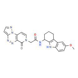 ChemSpider 2D Image | N-(6-Methoxy-2,3,4,9-tetrahydro-1H-carbazol-1-yl)-2-(6-oxopyrazolo[5,1-c]pyrido[4,3-e][1,2,4]triazin-7(6H)-yl)acetamide | C23H21N7O3