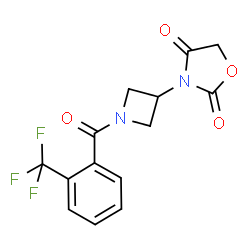ChemSpider 2D Image | 3-{1-[2-(Trifluoromethyl)benzoyl]-3-azetidinyl}-1,3-oxazolidine-2,4-dione | C14H11F3N2O4