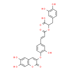 ChemSpider 2D Image | 2-{[(2E)-3-{4-[(6,7-Dihydroxy-2-oxo-2H-chromen-3-yl)oxy]-3-hydroxyphenyl}-2-propenoyl]oxy}-3-(3,4-dihydroxyphenyl)propanoic acid | C27H20O12