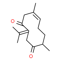ChemSpider 2D Image | (6Z)-3-Isopropylidene-6,10-dimethyl-6-cyclodecene-1,4-dione | C15H22O2
