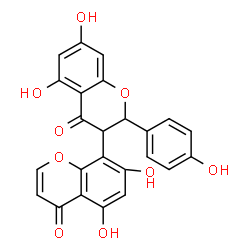 ChemSpider 2D Image | 5,5',7,7'-Tetrahydroxy-2-(4-hydroxyphenyl)-2,3-dihydro-4H,4'H-3,8'-bichromene-4,4'-dione | C24H16O9