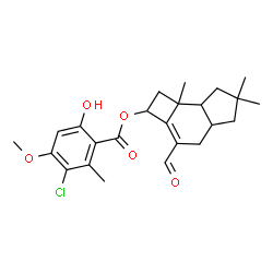 ChemSpider 2D Image | 3-Formyl-6,6,7b-trimethyl-2,4,4a,5,6,7,7a,7b-octahydro-1H-cyclobuta[e]inden-2-yl 3-chloro-6-hydroxy-4-methoxy-2-methylbenzoate | C24H29ClO5