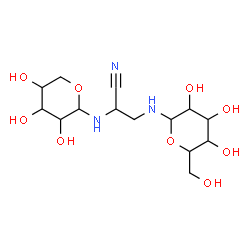 ChemSpider 2D Image | 3-{[3,4,5-Trihydroxy-6-(hydroxymethyl)tetrahydro-2H-pyran-2-yl]amino}-2-[(3,4,5-trihydroxytetrahydro-2H-pyran-2-yl)amino]propanenitrile (non-preferred name) | C14H25N3O9