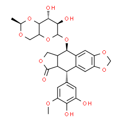ChemSpider 2D Image | (5R,9S)-9-(3,4-Dihydroxy-5-methoxyphenyl)-8-oxo-5,5a,6,8,8a,9-hexahydrofuro[3',4':6,7]naphtho[2,3-d][1,3]dioxol-5-yl 4,6-O-[(1R)-ethylidene]-L-threo-hexopyranoside | C28H30O13