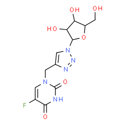 ChemSpider 2D Image | 1-{[1-(alpha-L-Arabinofuranosyl)-1H-1,2,3-triazol-4-yl]methyl}-5-fluoro-2,4-dioxo-1,2,3,4-tetrahydropyrimidine | C12H14FN5O6
