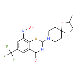 ChemSpider 2D Image | 8-(Hydroxyamino)-2-[(2S)-2-methyl-1,4-dioxa-8-azaspiro[4.5]dec-8-yl]-6-(trifluoromethyl)-4H-1,3-benzothiazin-4-one | C17H18F3N3O4S