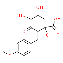 ChemSpider 2D Image | (1R,2S,4S,5R)-1,4,5-Trihydroxy-2-(4-methoxybenzyl)-3-oxocyclohexanecarboxylic acid | C15H18O7