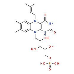 ChemSpider 2D Image | 1-Deoxy-1-[7,8-dimethyl-5-(3-methyl-2-buten-1-yl)-2,4-dioxo-1,3,4,5-tetrahydrobenzo[g]pteridin-10(2H)-yl]-5-O-phosphono-D-ribitol | C22H31N4O9P