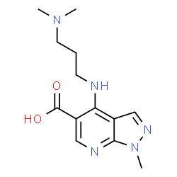 ChemSpider 2D Image | 4-{[3-(Dimethylamino)propyl]amino}-1-methyl-1H-pyrazolo[3,4-b]pyridine-5-carboxylic acid | C13H19N5O2