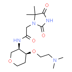 ChemSpider 2D Image | 1,5-Anhydro-2,4-dideoxy-3-O-[2-(dimethylamino)ethyl]-4-{[(5,5-dimethyl-2,4-dioxo-1-imidazolidinyl)acetyl]amino}-D-erythro-pentitol | C16H28N4O5