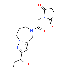 ChemSpider 2D Image | 3-{2-[2-(1,2-Dihydroxyethyl)-7,8-dihydro-4H-pyrazolo[1,5-a][1,4]diazepin-5(6H)-yl]-2-oxoethyl}-1-methyl-2,4-imidazolidinedione | C15H21N5O5