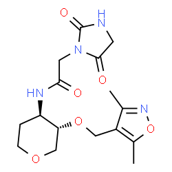 ChemSpider 2D Image | 1,5-Anhydro-2,3-dideoxy-4-O-[(3,5-dimethyl-1,2-oxazol-4-yl)methyl]-3-{[(2,5-dioxo-1-imidazolidinyl)acetyl]amino}-D-threo-pentitol | C16H22N4O6