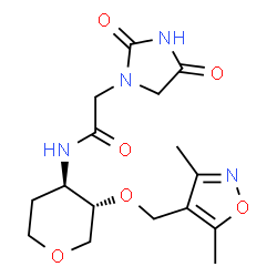 ChemSpider 2D Image | 1,5-Anhydro-2,3-dideoxy-4-O-[(3,5-dimethyl-1,2-oxazol-4-yl)methyl]-3-{[(2,4-dioxo-1-imidazolidinyl)acetyl]amino}-D-threo-pentitol | C16H22N4O6